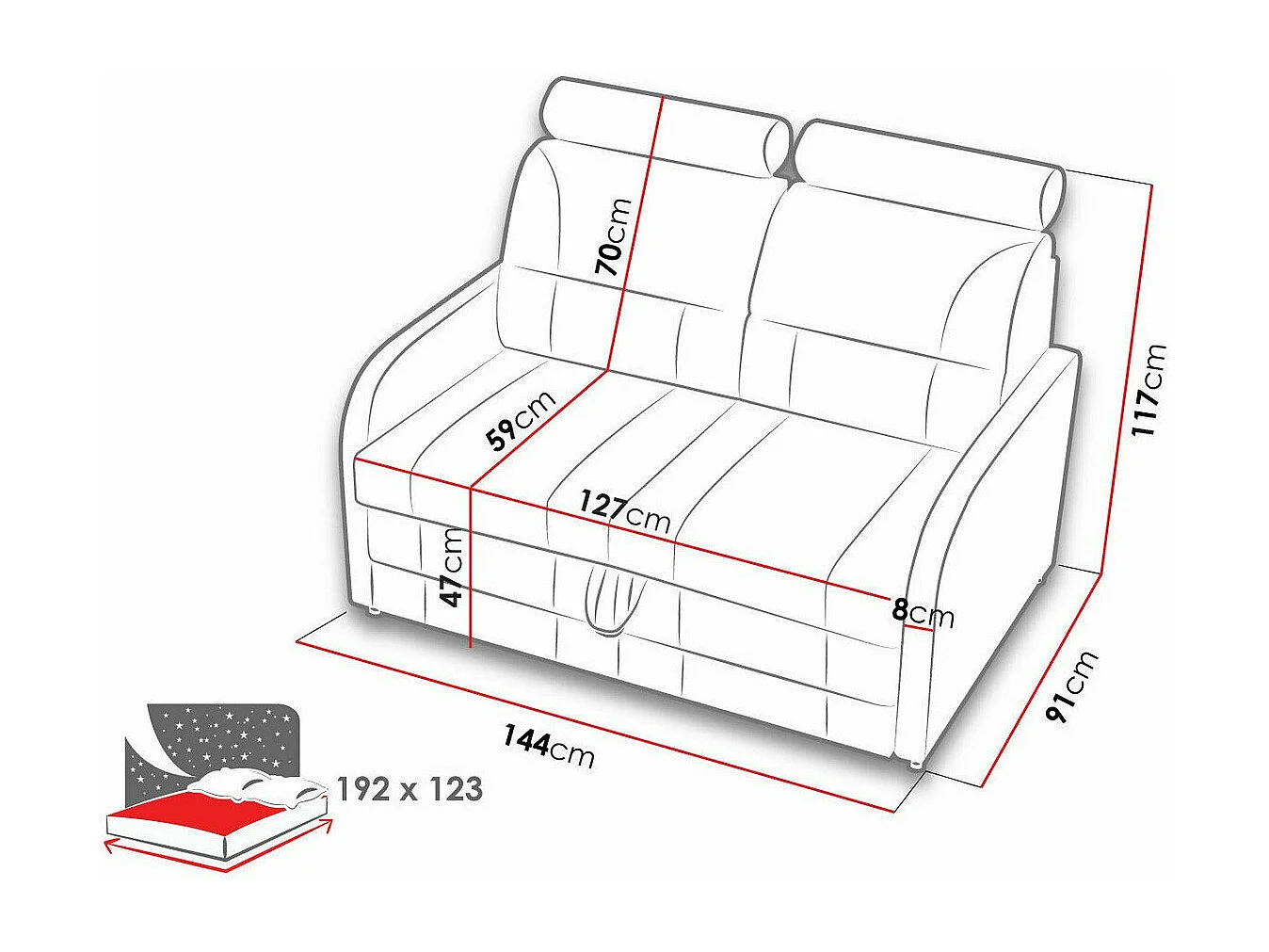Canapé convertible Kingsport 109, Disponible, 117x144x91cm