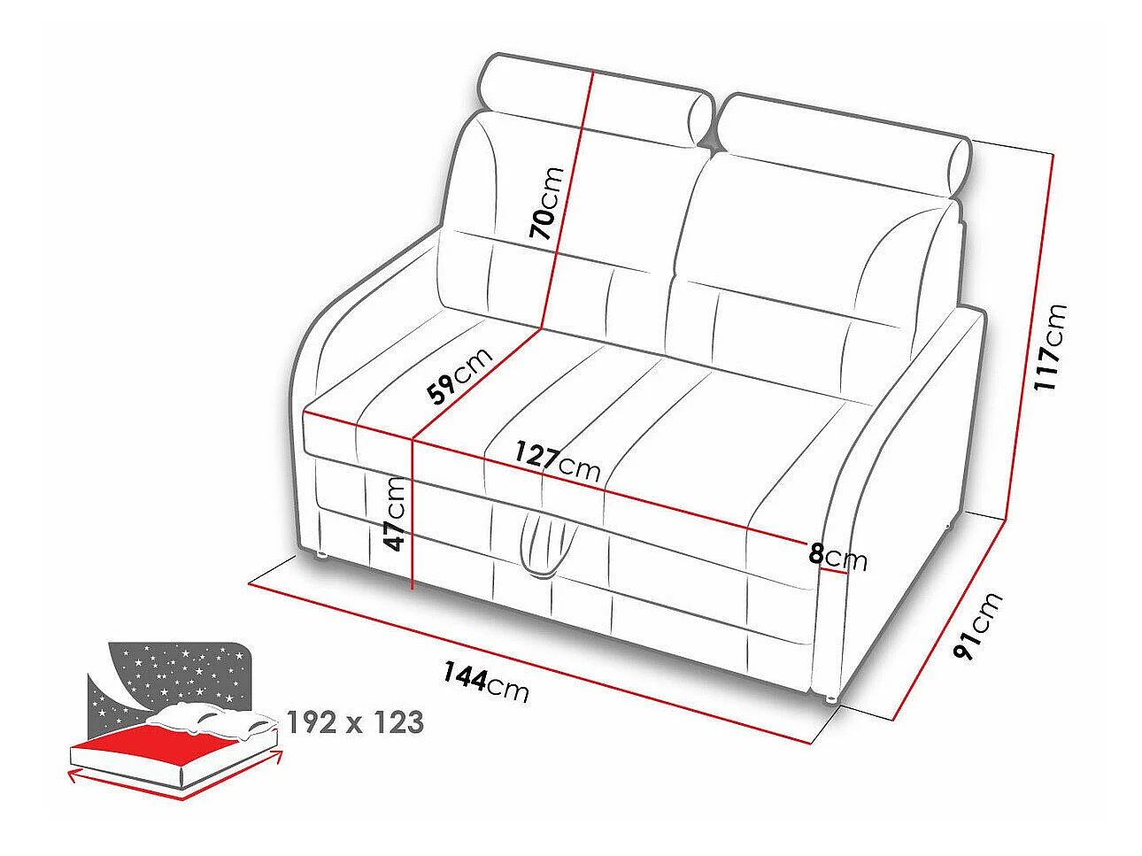 Sofá cama Kingsport 109, Almacenaje, 12x14x9cm