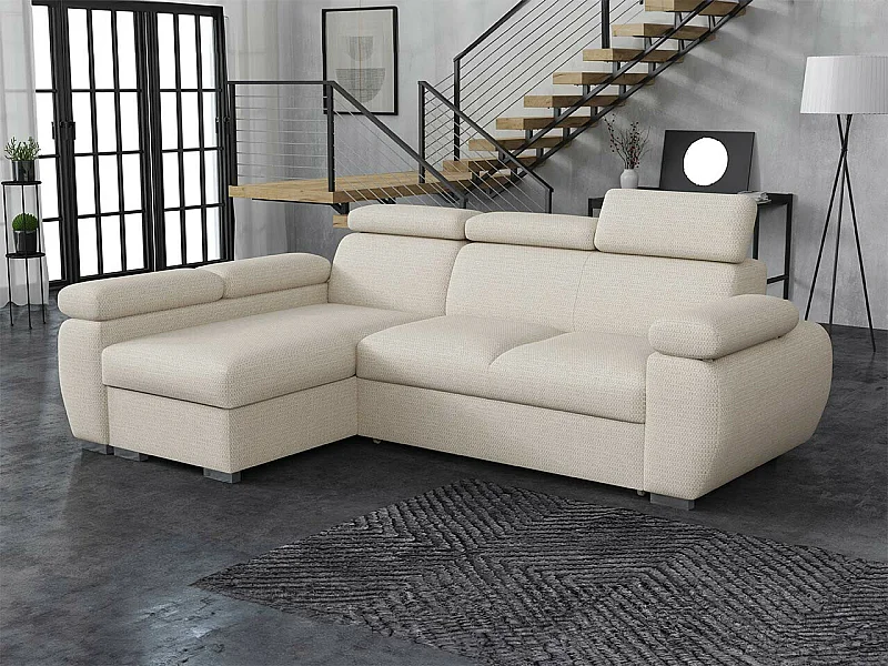 Sofá rinconero Columbus 132, De color marrón claro, Función de descanso, Almacenaje, 85cm