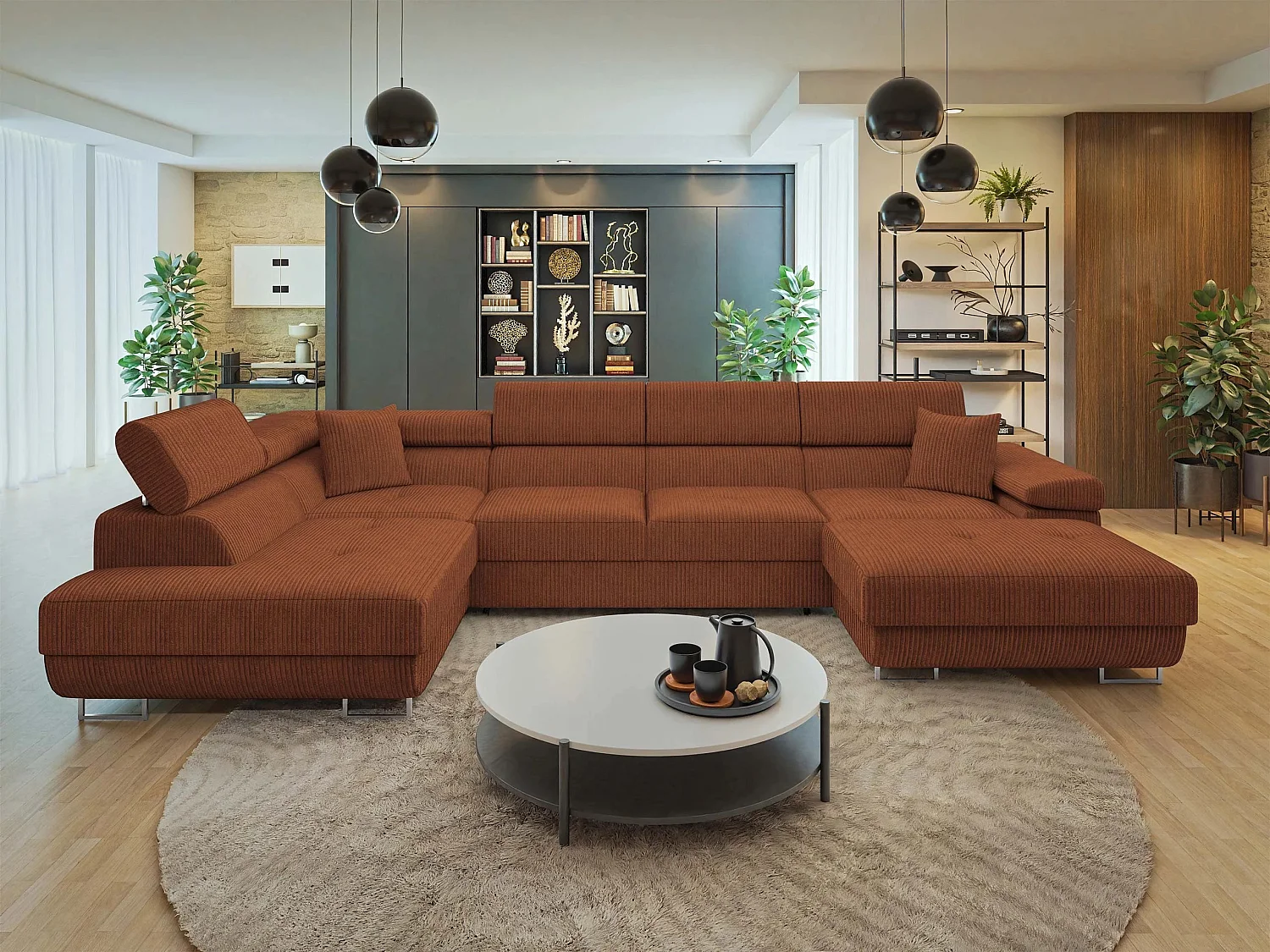 Canapé d'angle Comfivo Vinetum III, Marron, Disponible, 346x203x70cm