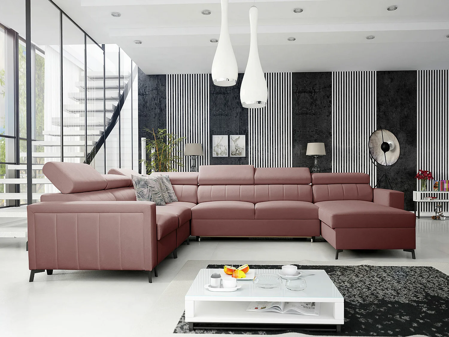 Canapé d'angle Sarasota 157, Rose, Disponible, 351x274x83cm