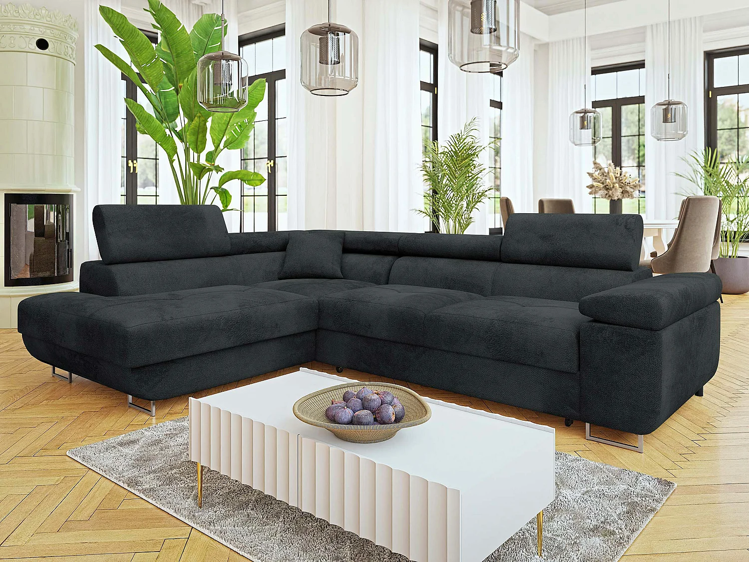 Canapé d'angle Comfivo Eliferu 101, Gris, Disponible, 274x203x70cm