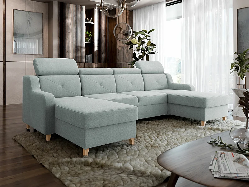 Sofá rinconero Temple 129, Gris, Función de descanso, Almacenaje, 286x165x82cm