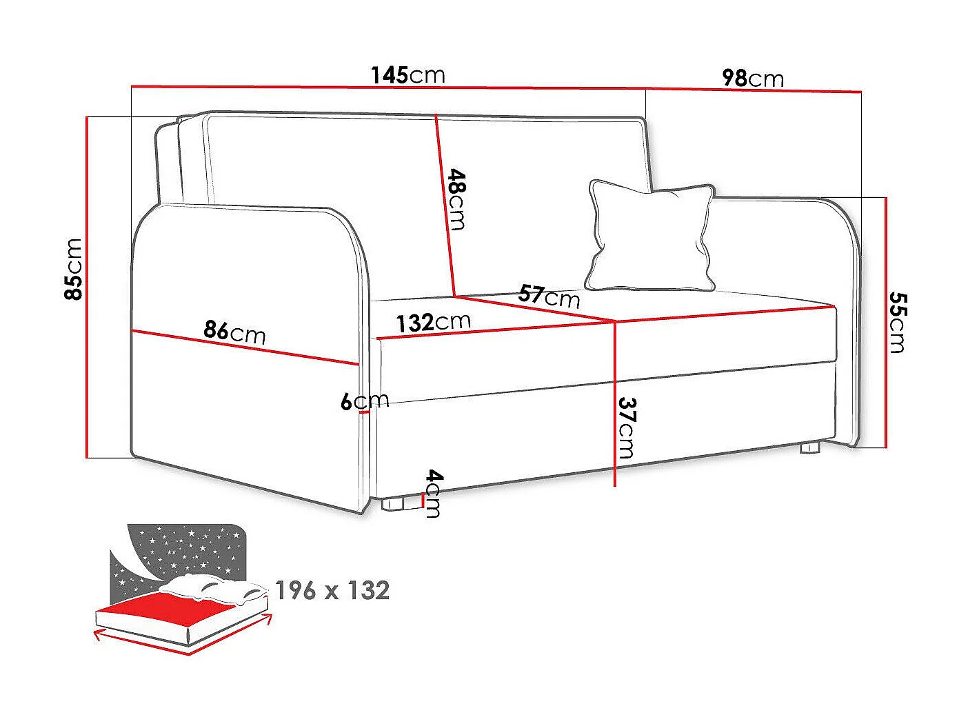 Divano letto Columbus 123, Con, 85x145x98cm, Mobile già assemblato