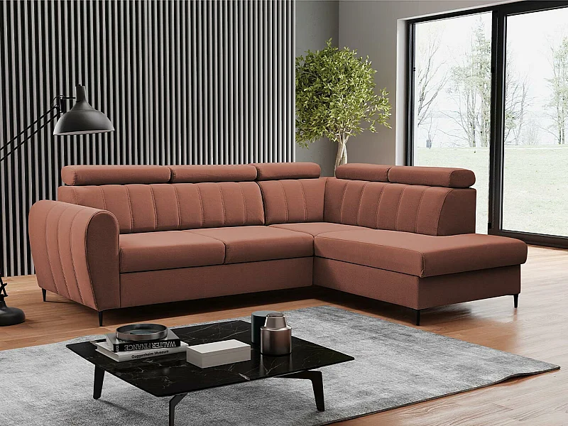 Sofá rinconero Temple 125, Rosa, Función de descanso, Almacenaje, 264x200x90cm