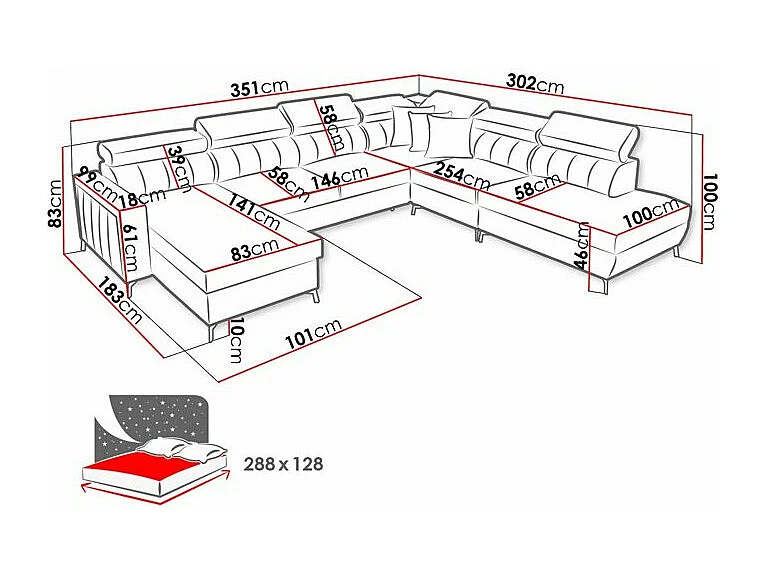 Canapé d'angle Sarasota 155, Rose, Disponible, 351x302x83cm