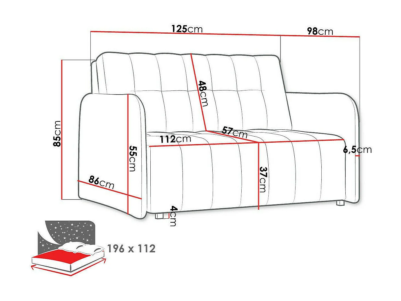 Sofá-cama Columbus 177, Cama com arrumação, 9x13x10cm