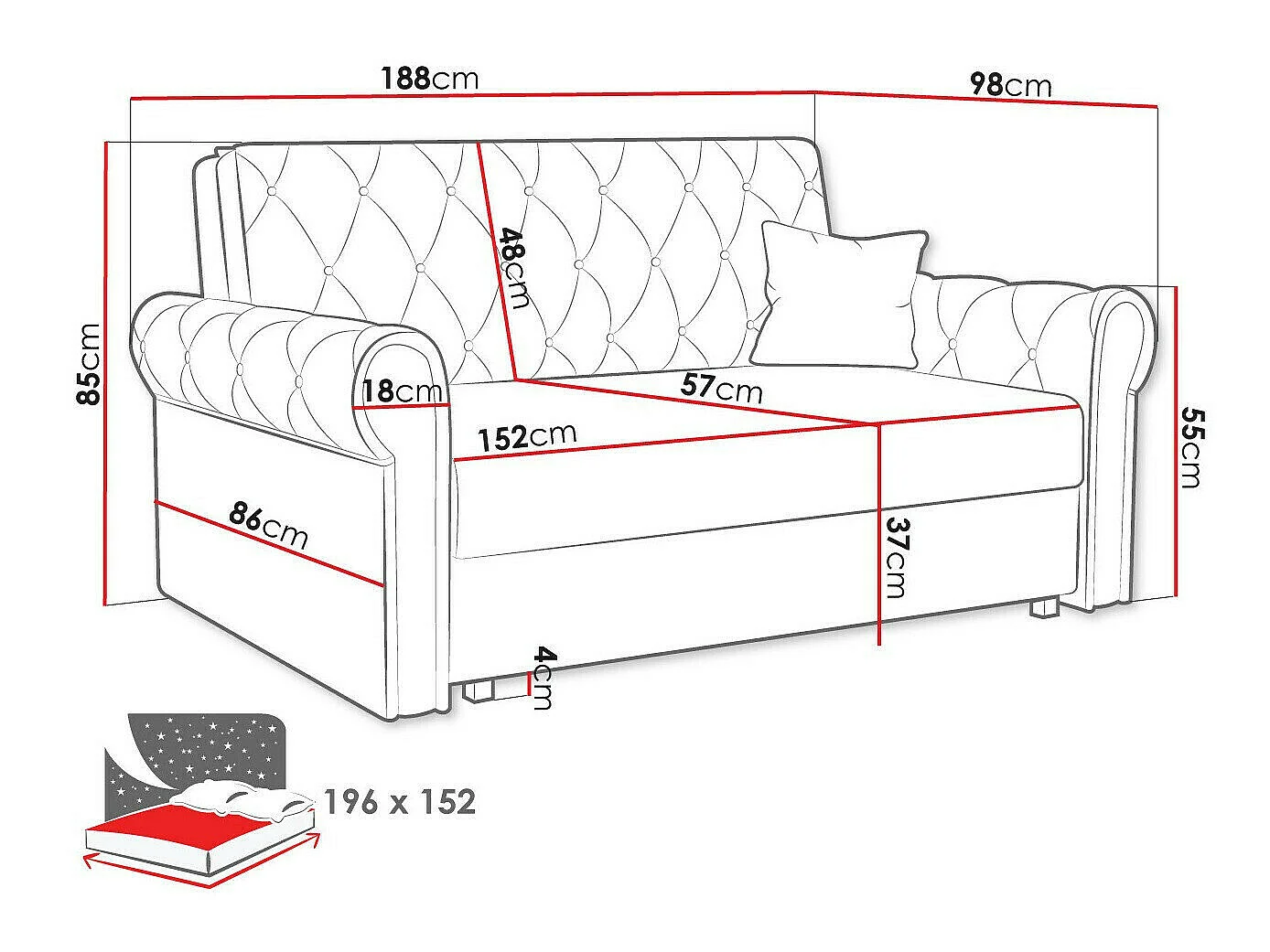 Canapé convertible 3 places en tissu marron COLUMBUS