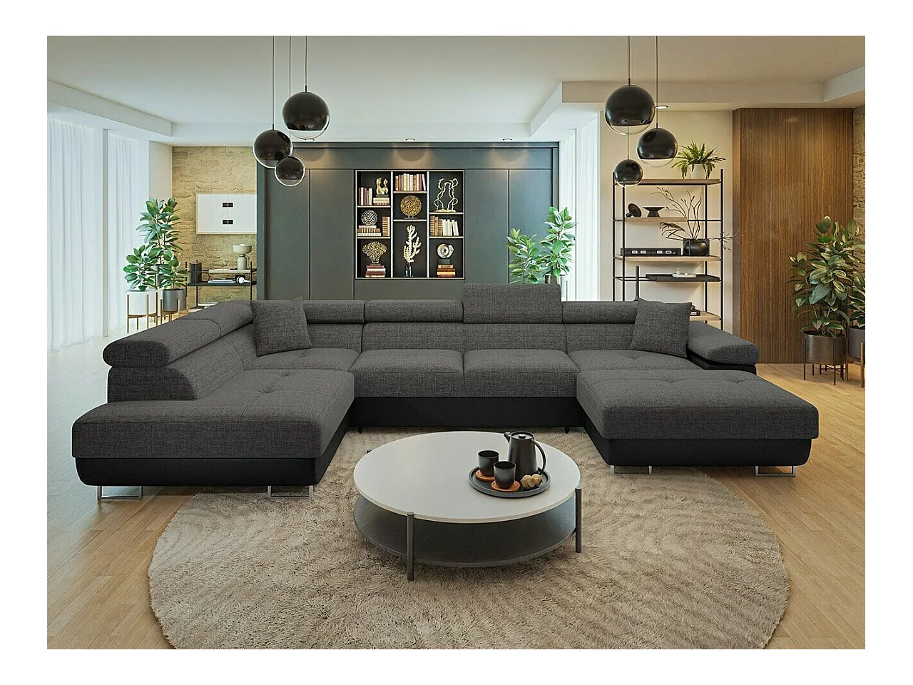 Canapé d'angle Comfivo Eliferu 103, Gris, Fonction de couchage, Boîte de literie, 346cm