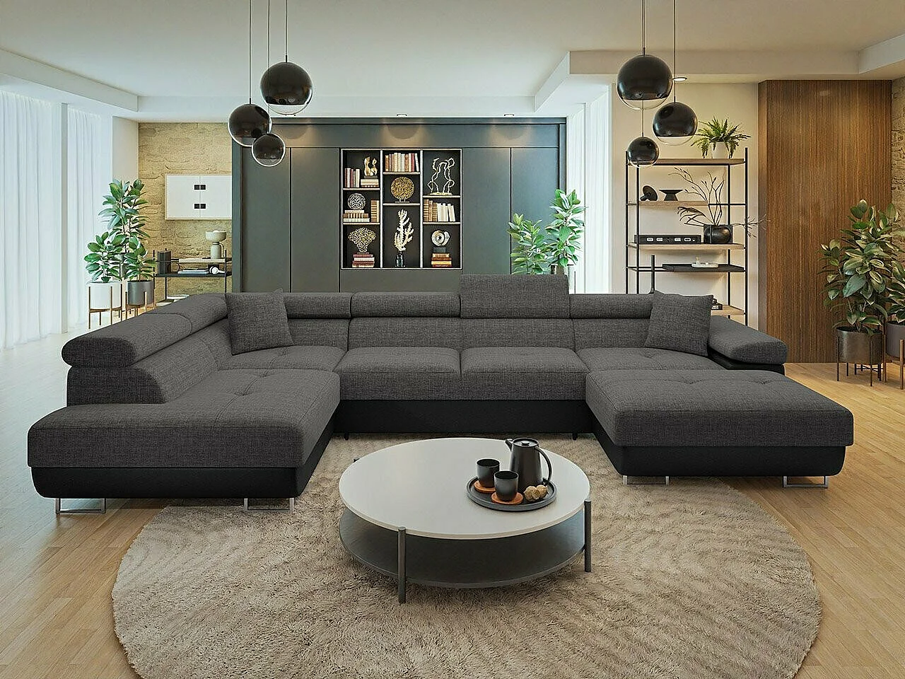 Canapé d'angle Comfivo Eliferu 103, Gris, Disponible, 346x203x70cm