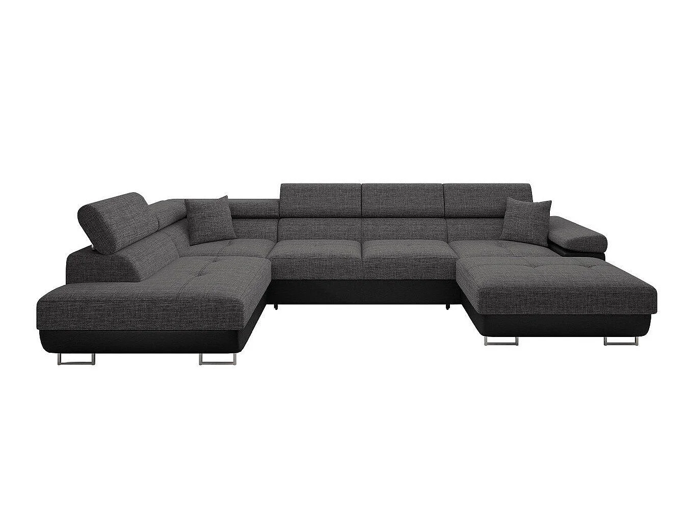 Canapé d'angle convertible 3 places en tissu gris 346x203x70 cm