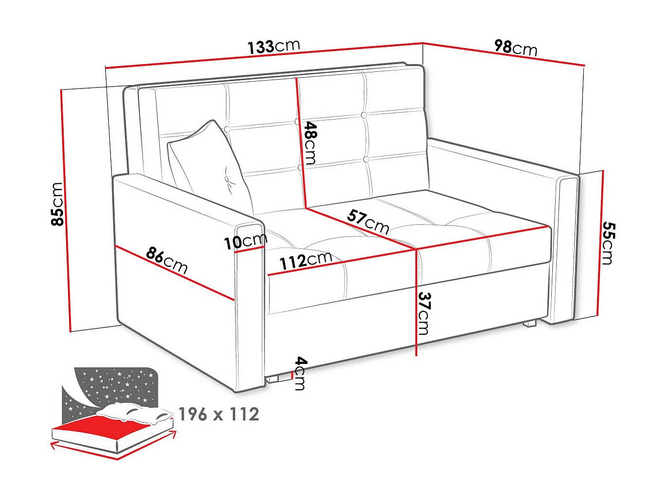 Sofá-cama Columbus 100, Almacenaje, 85x133x98cm, Muebles ya montados