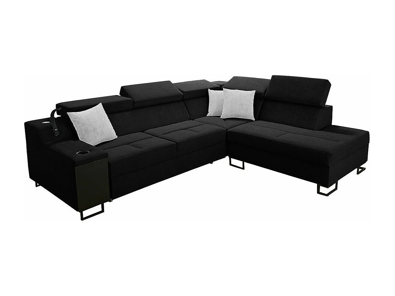 Canapé d'angle Sarasota 138, Noir, Fonction de couchage, Boîte de literie, 287x223x100cm