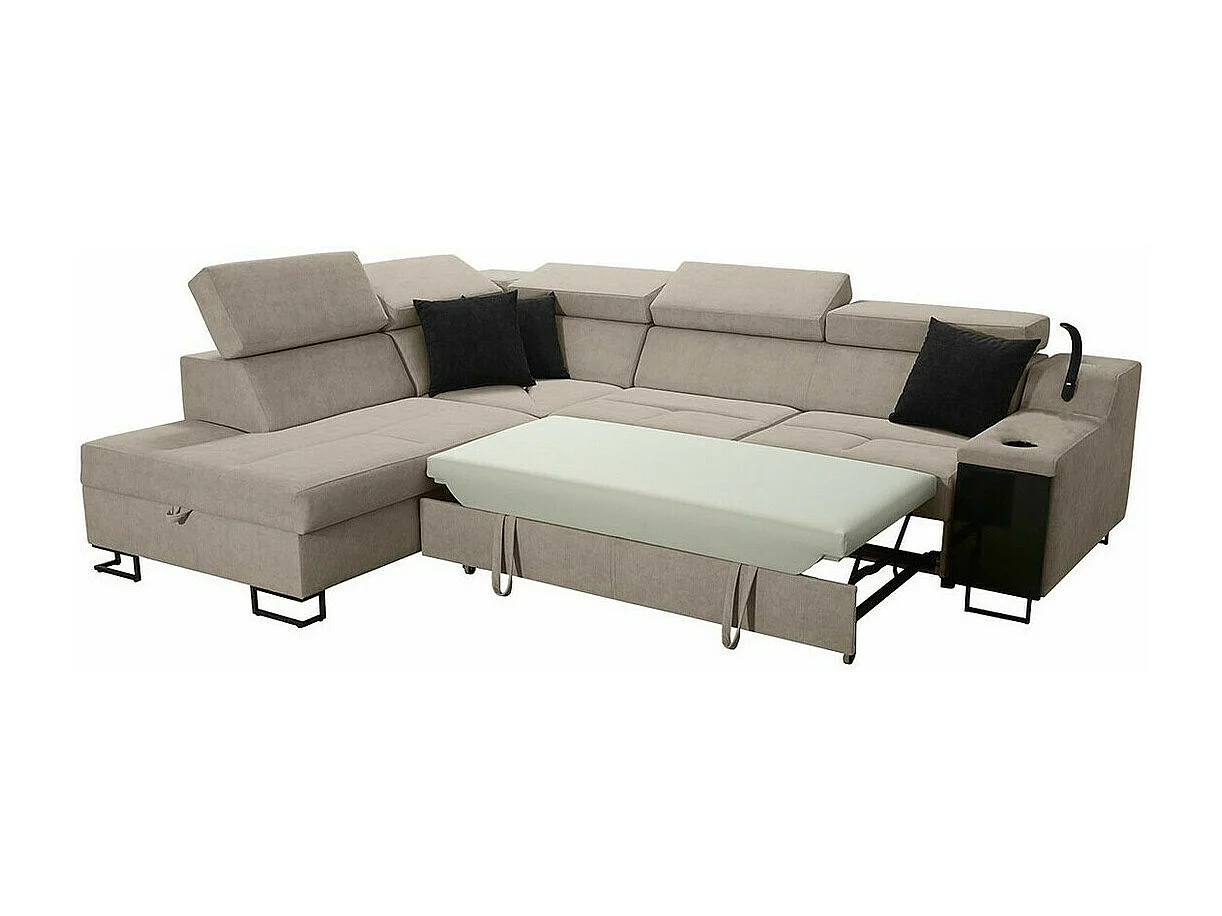 Canapé d'angle Sarasota 138, Noir, Fonction de couchage, Boîte de literie, 287x223x100cm