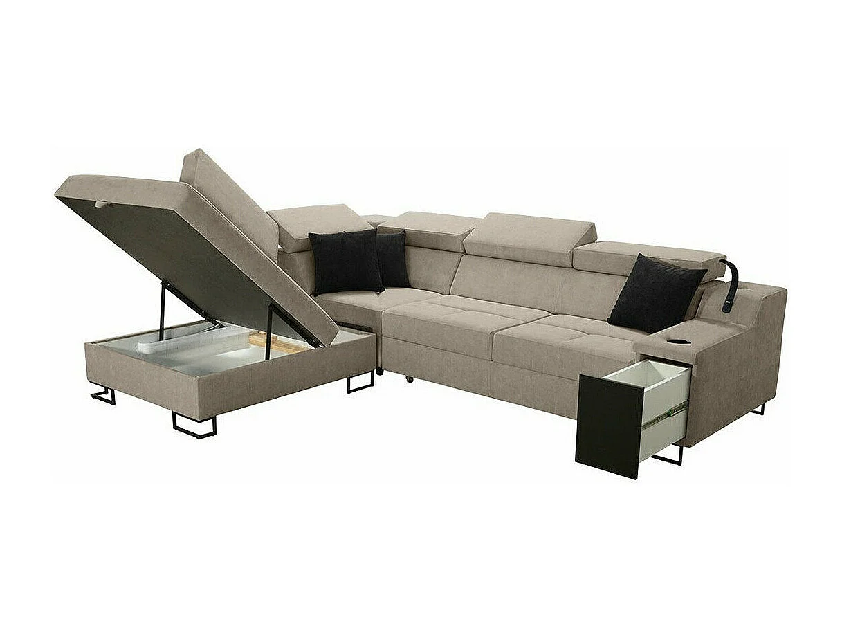 Canapé d'angle Sarasota 138, Noir, Fonction de couchage, Boîte de literie, 287x223x100cm