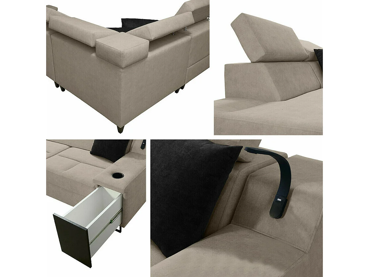 Canapé d'angle Sarasota 138, Noir, Fonction de couchage, Boîte de literie, 287x223x100cm