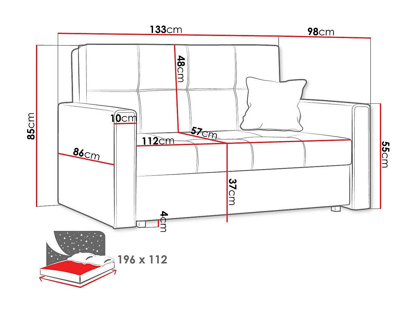 Sofá-cama Columbus 105, Almacenaje, 85x133x98cm, Muebles ya montados