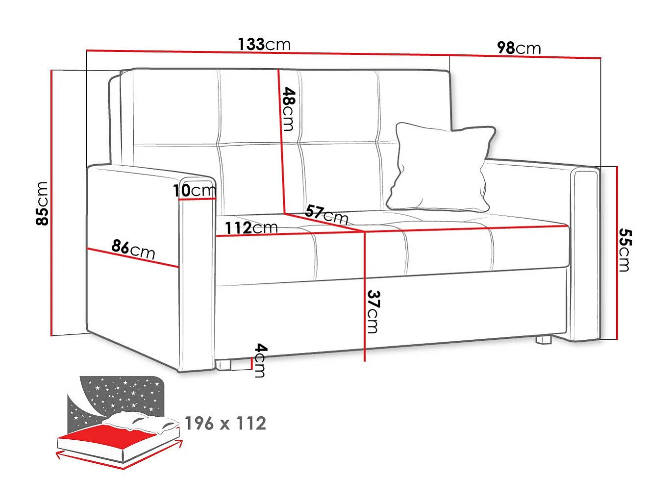 Sofá cama Nuvora II, Almacenaje, Muebles ya montados, 9x13x10cm