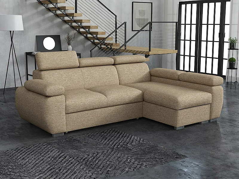 Sofá rinconero Columbus 132, De color marrón claro, Función de descanso, Almacenaje, 85cm