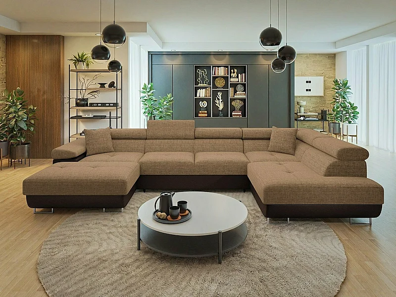 Sofá rinconero Comfivo Eliferu 103, Marrón, Función de descanso, Almacenaje, 346x203x70cm