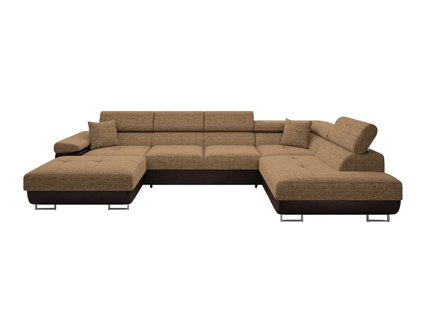 Canapé d'angle convertible 3 places en tissu marron 346x203x70 cm