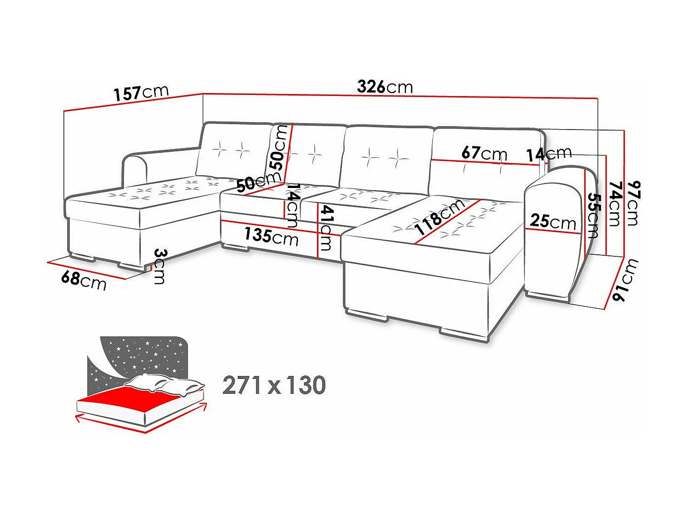 Canapé d'angle Arvada 117, Jaune, Fonction de couchage, Boîte de literie, 326x157x97cm