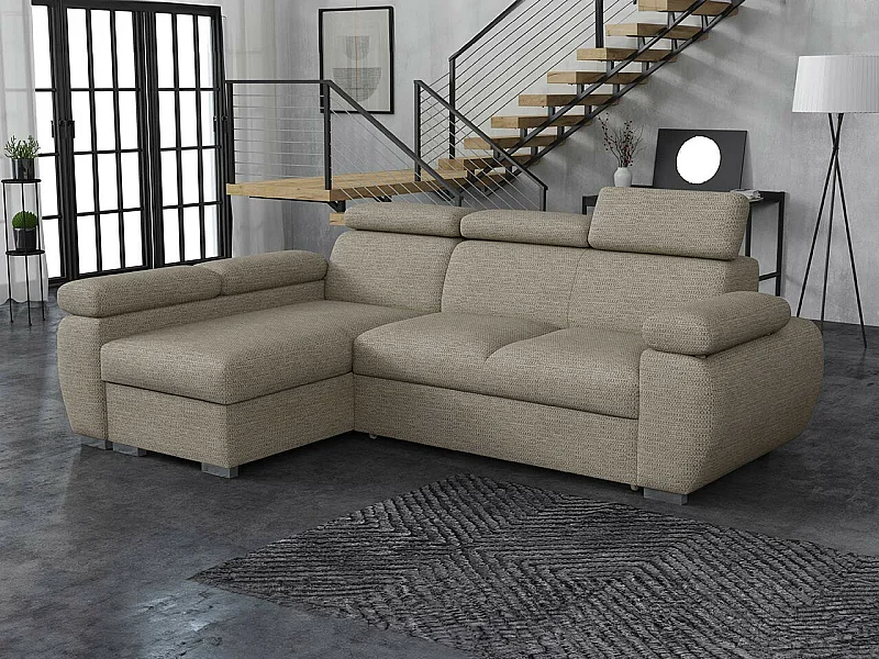 Sofá rinconero Columbus 132, De color marrón claro, Función de descanso, Almacenaje, 85cm