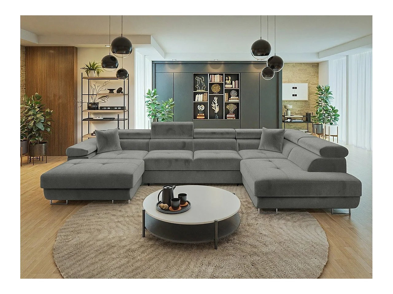 Canapé d'angle Comfivo Eliferu 103, Gris, Fonction de couchage, Boîte de literie, 346cm