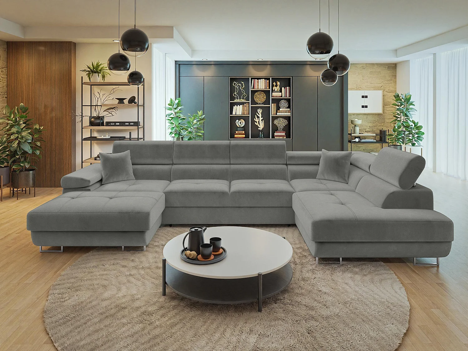 Canapé d'angle Comfivo Vinetum III, Gris foncé, Disponible, 346x203x70cm