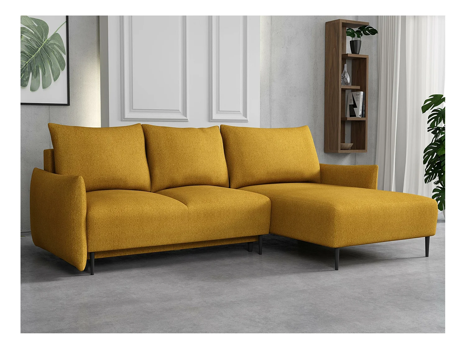 Canapé d'angle Columbus 224, Jaune, Fonction de couchage, Boîte de literie, 240x160x88cm