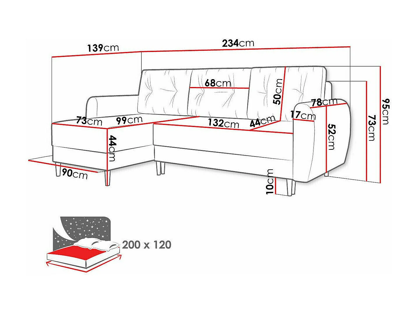 Canapé d'angle Memphis 139, Bleu, Fonction de couchage, Boîte de literie, 234x139x95cm