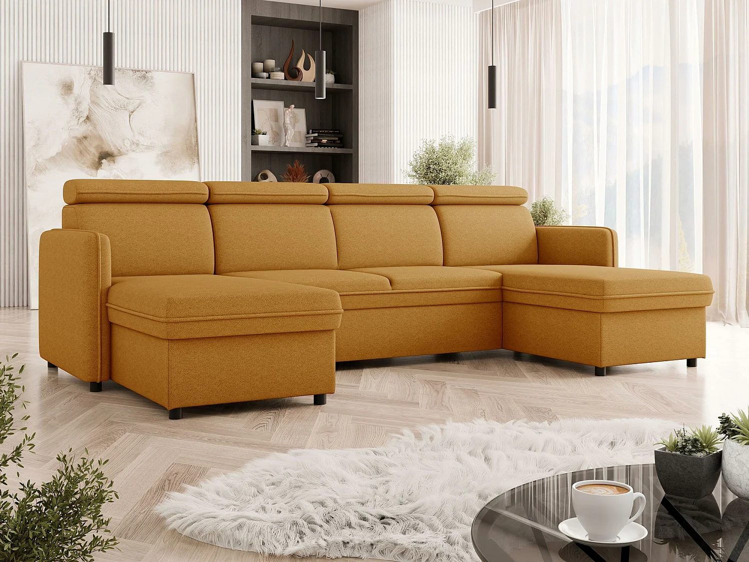 Divano angolare Temple 130, Giallo, Con, 284x166x84cm