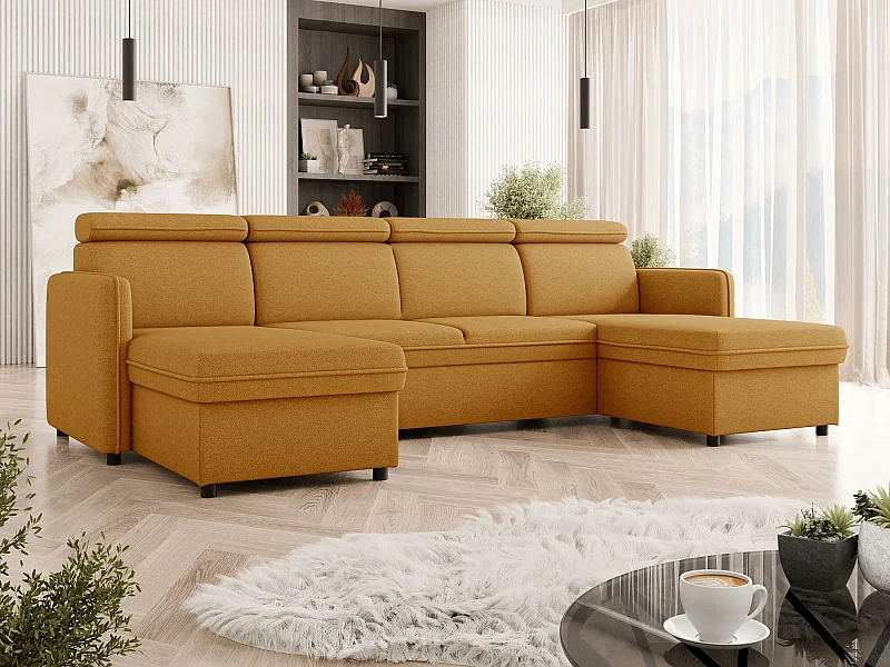 Sofá rinconero Temple 130, Amarillo, Función de descanso, Almacenaje, 284x166x84cm