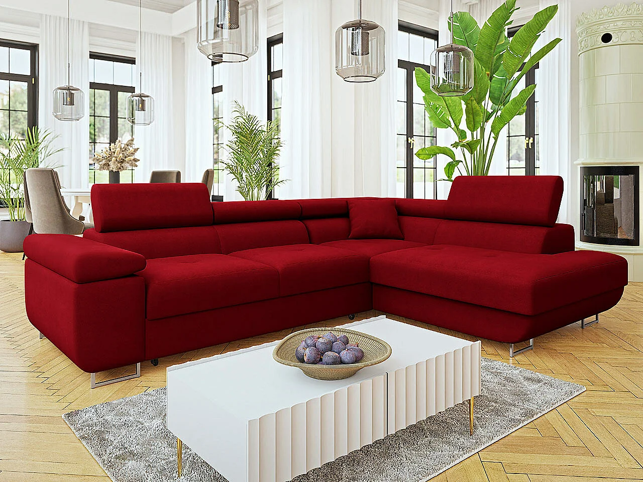 Canapé d'angle Comfivo Eliferu 101, Rouge, Disponible, 274x203x70cm