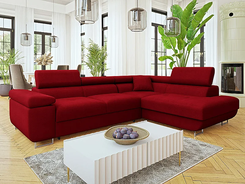 Sofá rinconero Comfivo Eliferu 101, Rojo, Función de descanso, Almacenaje, 274x203x70cm