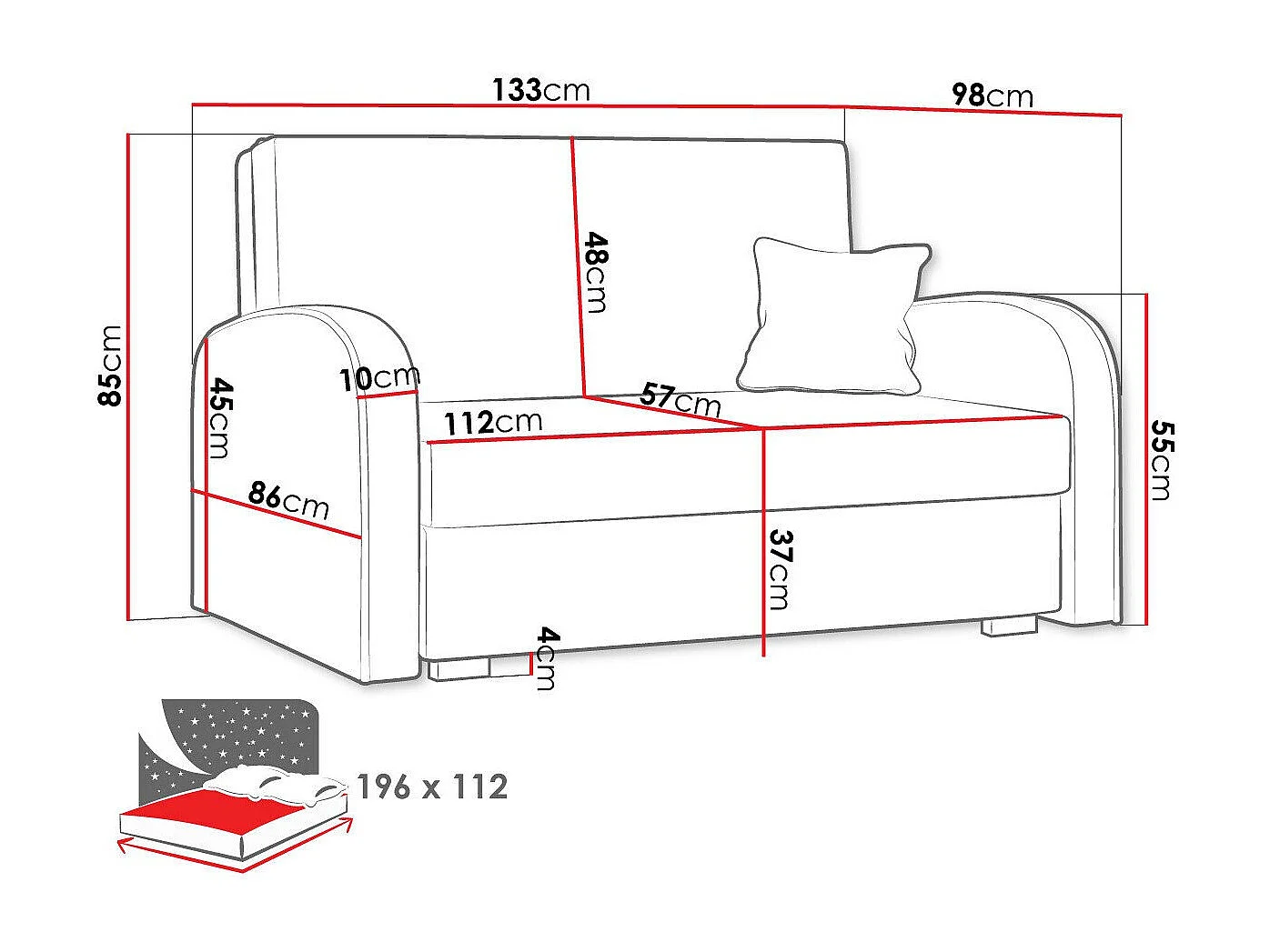 Canapé convertible Columbus 162, Disponible, 85x133x98cm, Mobilier déjà assemblé
