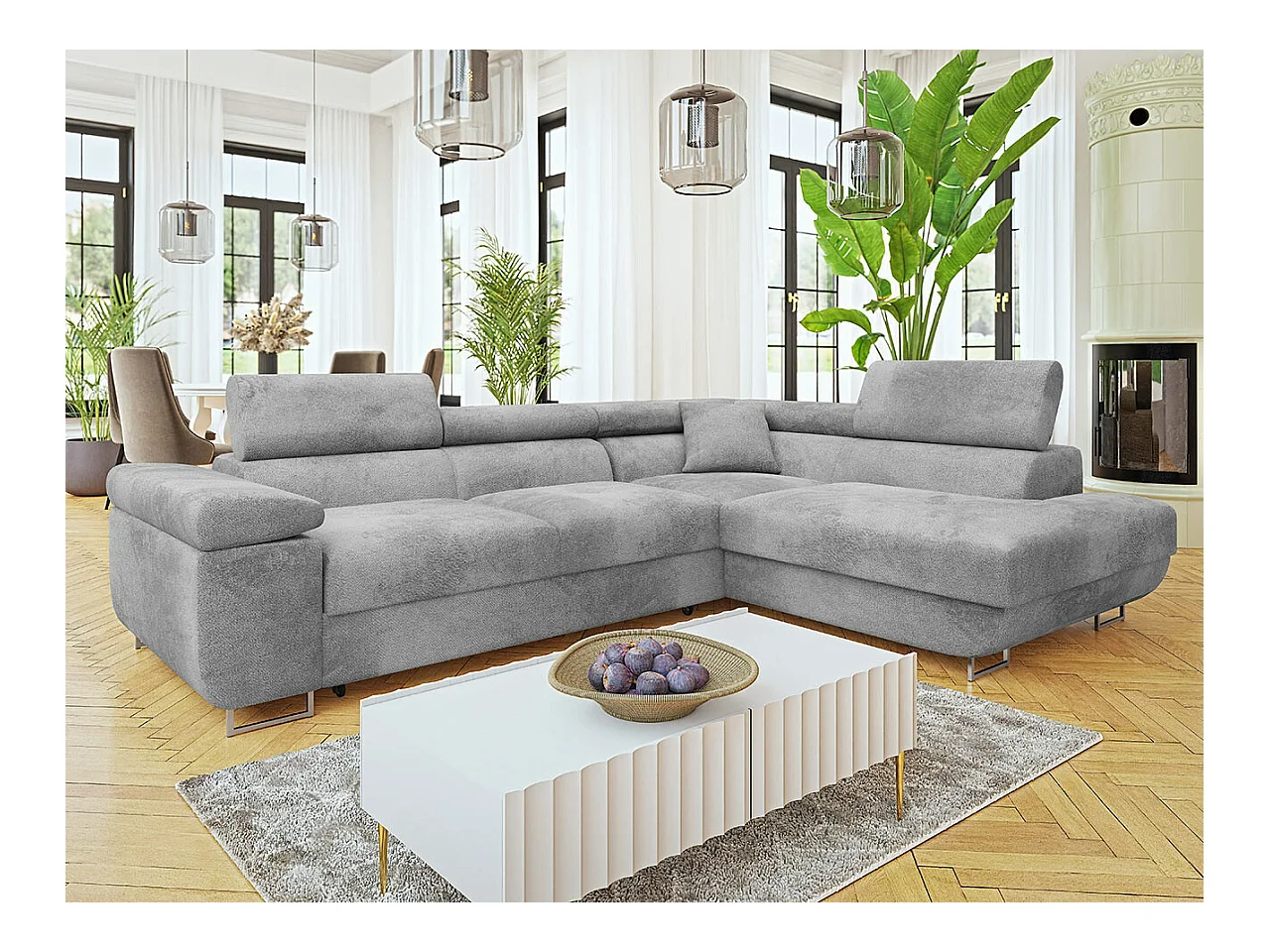 Divano angolare Comfivo Eliferu 101, Grigio, Con, 274x203x70cm