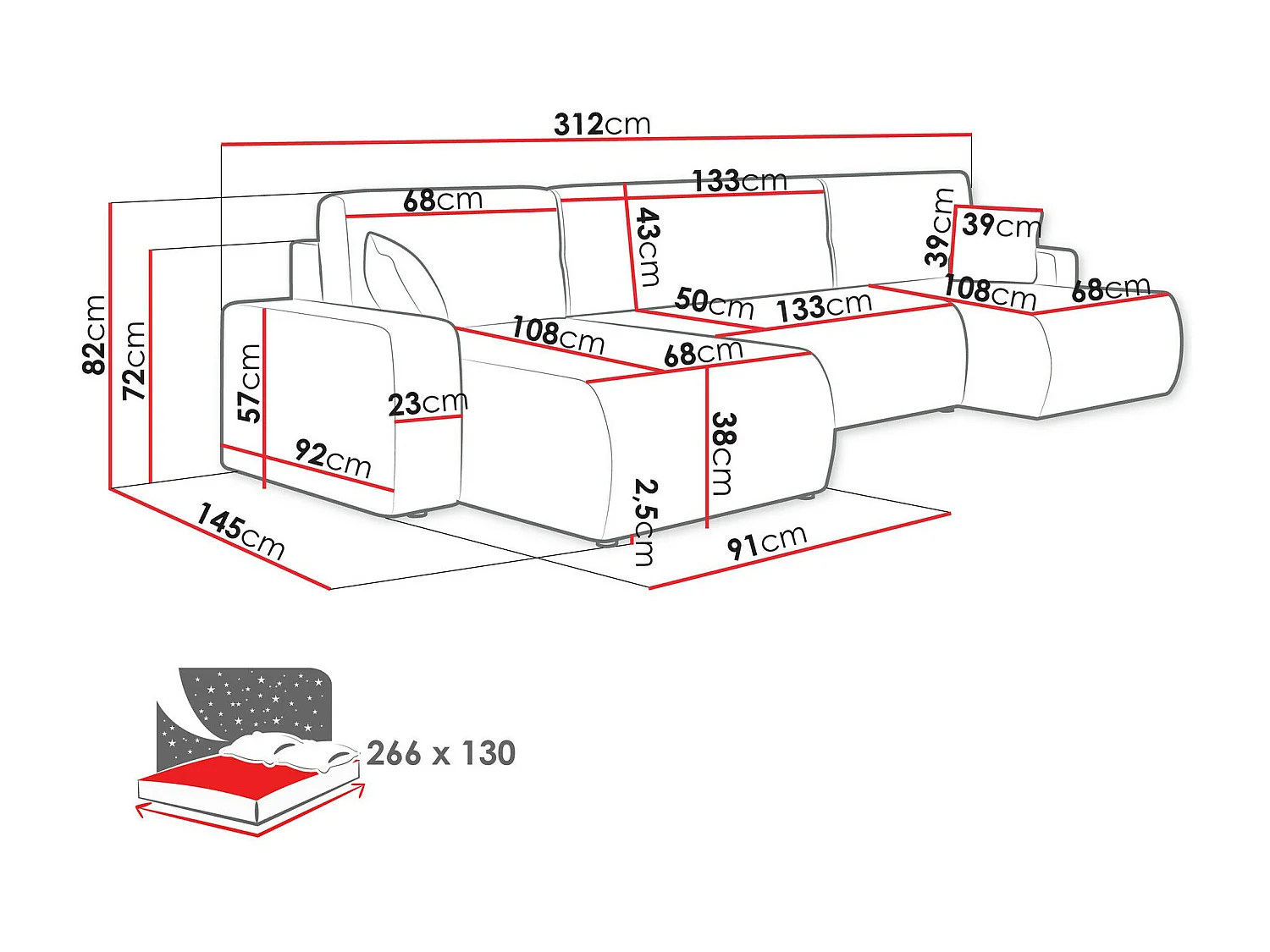 Sofá de canto Shelton 103, Cinzento, Funcionalidade de dormir