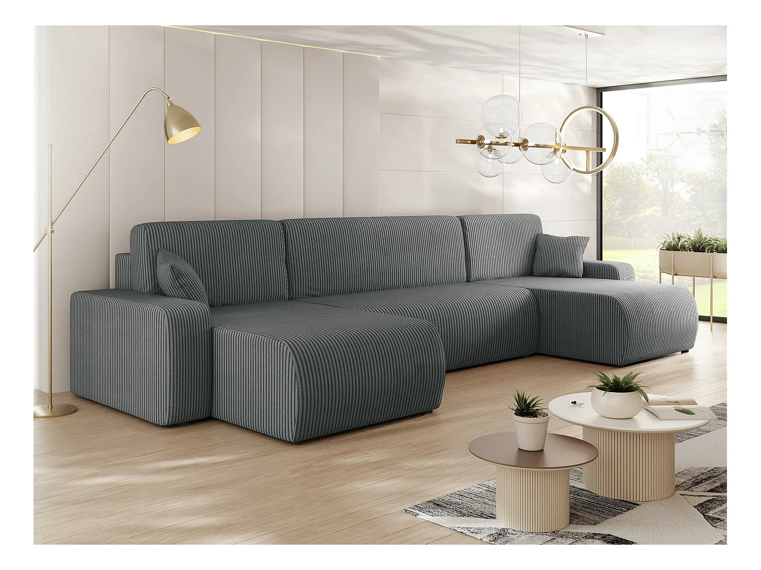 Canapé d'angle Shelton 103, Gris, Fonction de couchage, Boîte de literie, 312x145x82cm