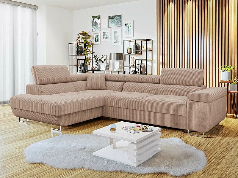 Sofá rinconero Comfivo Eliferu 100, Rosa, Función de descanso, Almacenaje, 274x203x70cm