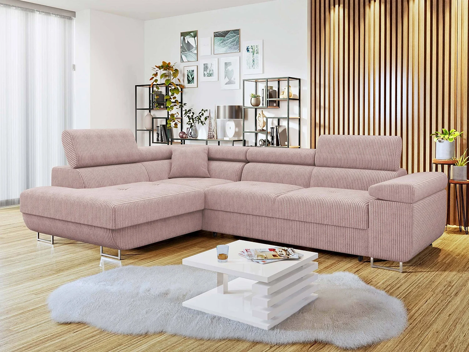 Ecksofa mit Schlaffunktion und Bettkasten - 274x203x70-90 cm - Poso 52 - Seite: Links - Torezio Cord