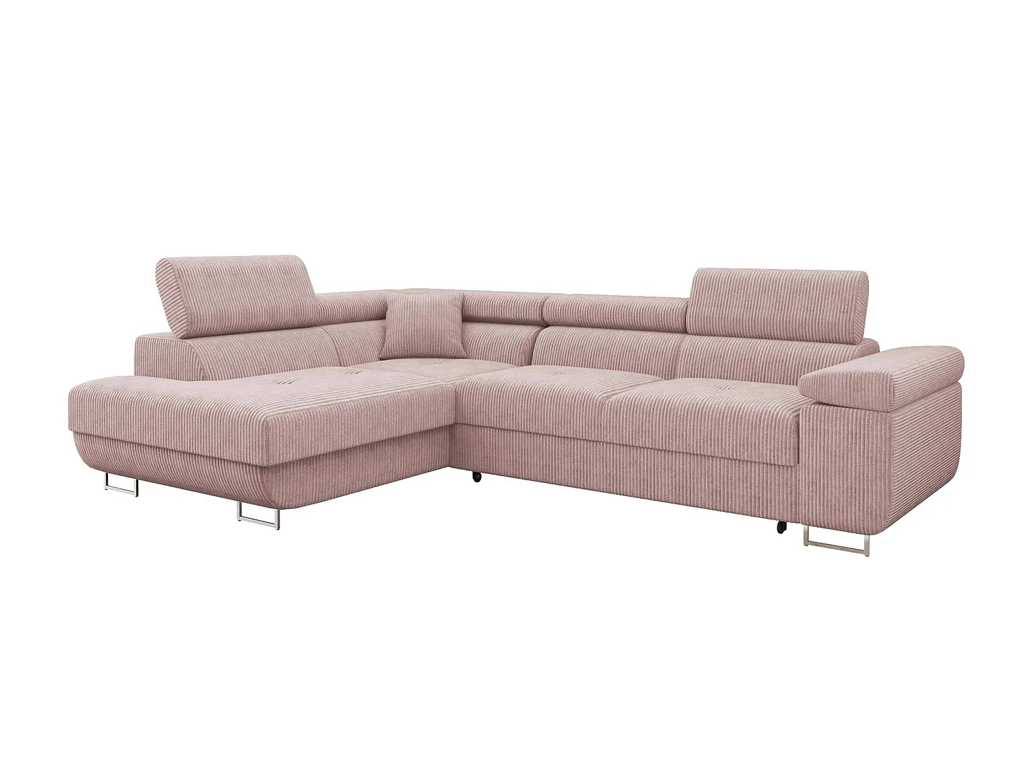 Canapé d'angle convertible 3 places en tissu rose 274cm