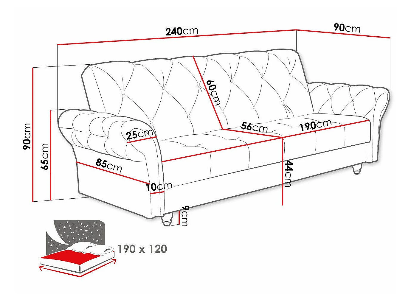 Sofá cama Columbus 209, Almacenaje, 9x24x9cm