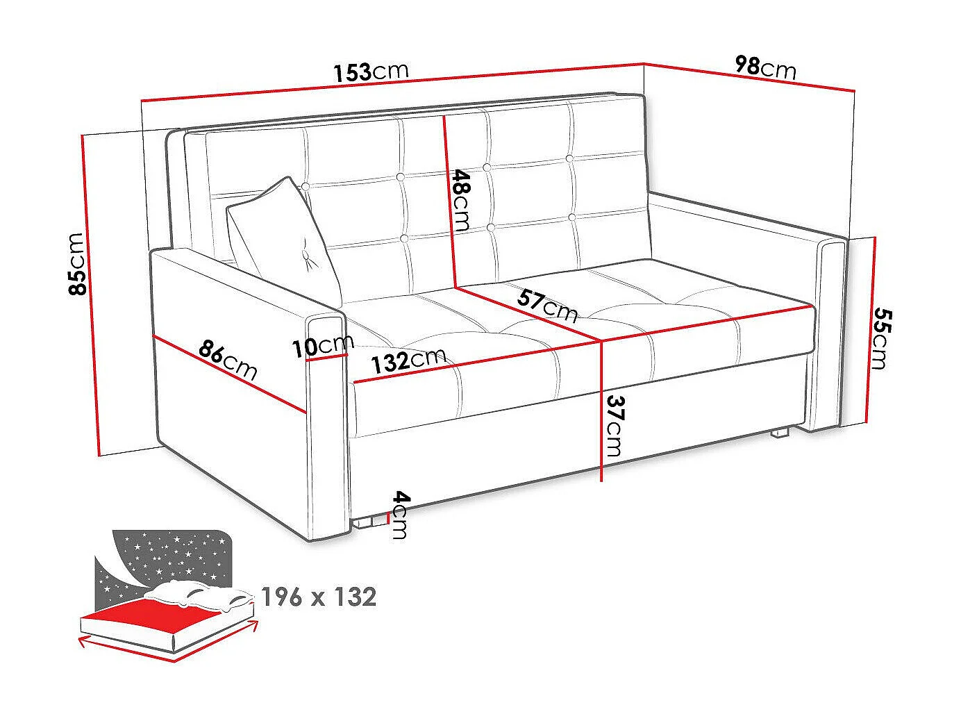Sofá-cama Columbus 102, Almacenaje, 85x153x98cm, Muebles ya montados