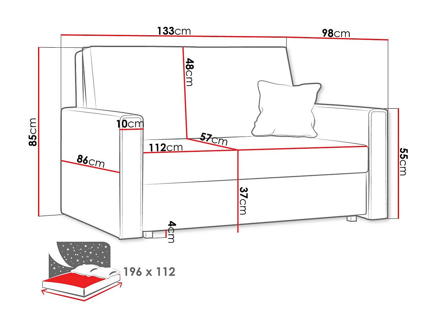 Sofá-cama Columbus 189, Almacenaje, 85x133x98cm, Muebles ya montados
