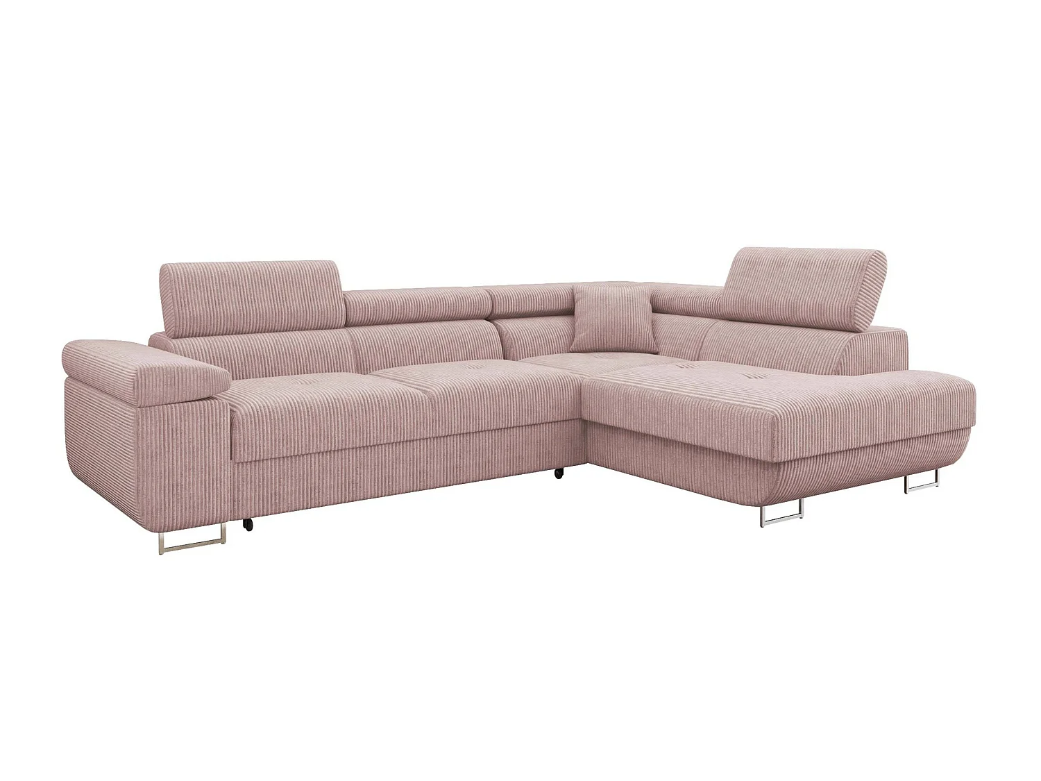 Canapé d'angle convertible 3 places en tissu rose 274cm