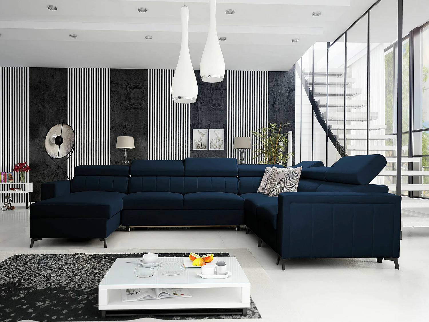 Canapé d'angle Sarasota 157, Bleu, Disponible, 351x274x83cm