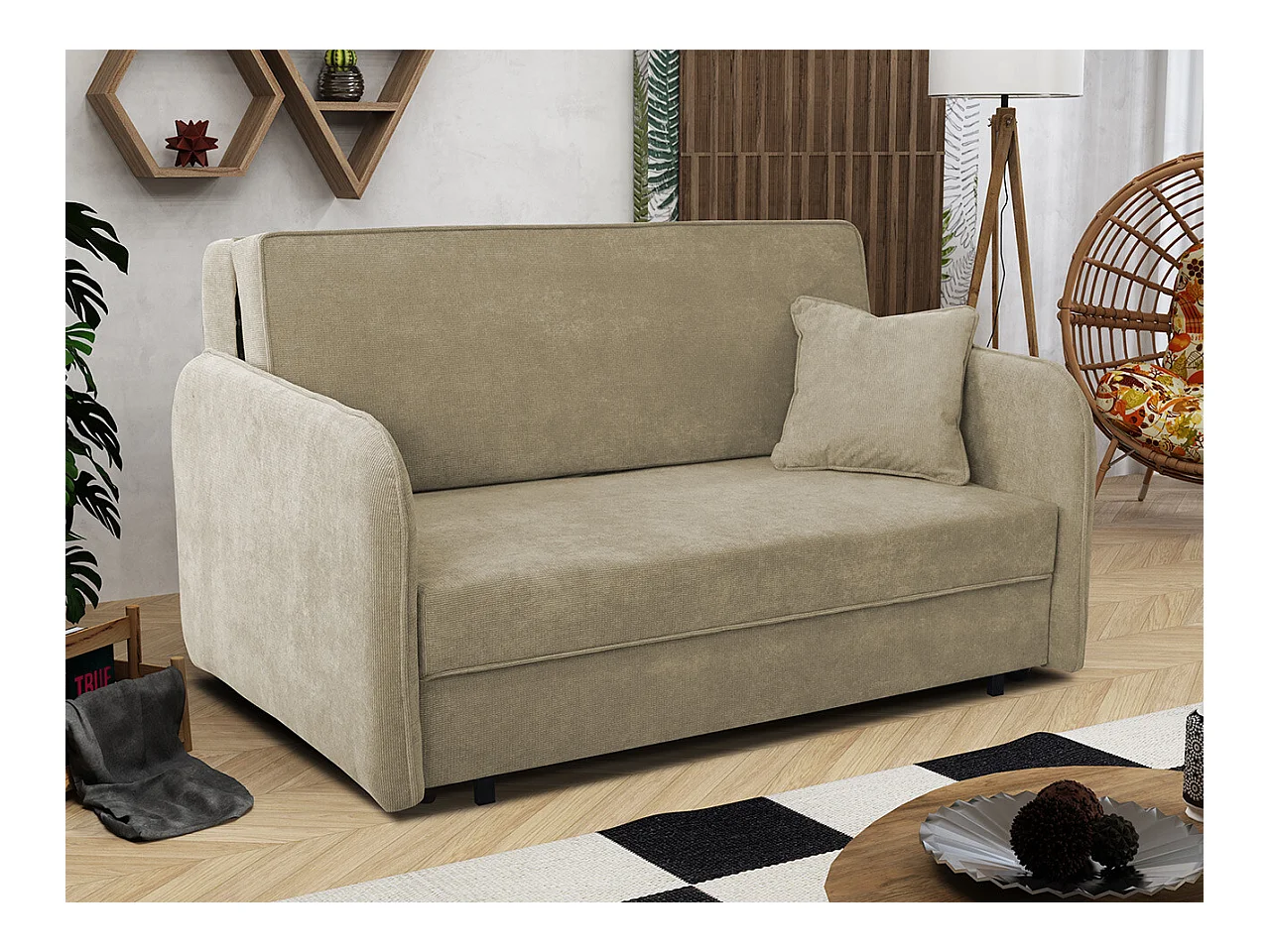 Canapé convertible Columbus 123, Boîte de literie, 85x145x98cm, Mobilier déjà assemblé
