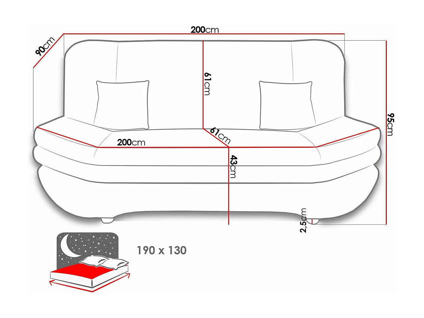 Canapé convertible Comfivo 234, Disponible, 95x200x90cm, Mobilier déjà assemblé