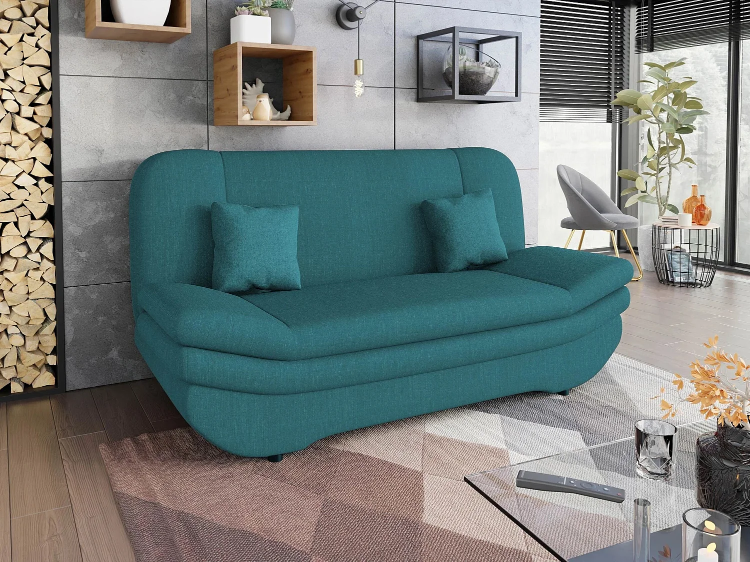 Canapé convertible clic-clac 2 places en tissu bleu turquoise 95x200x90 cm